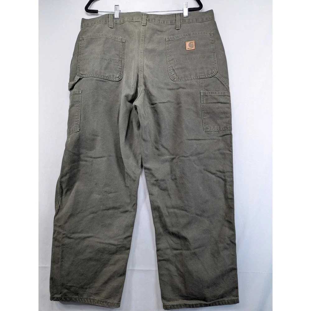 Carhartt Mens‎ Loose Fit Carpenter Pants Olive Gray Duck Canvas 38x30 Workwear
